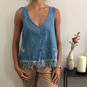 AE Denim Fringe Tank Top